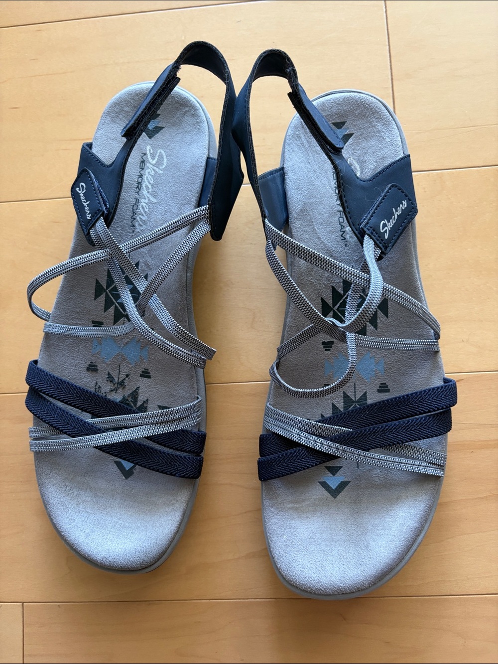 Skechers Women's Gray & Navy Strappy Sandals Size 11
